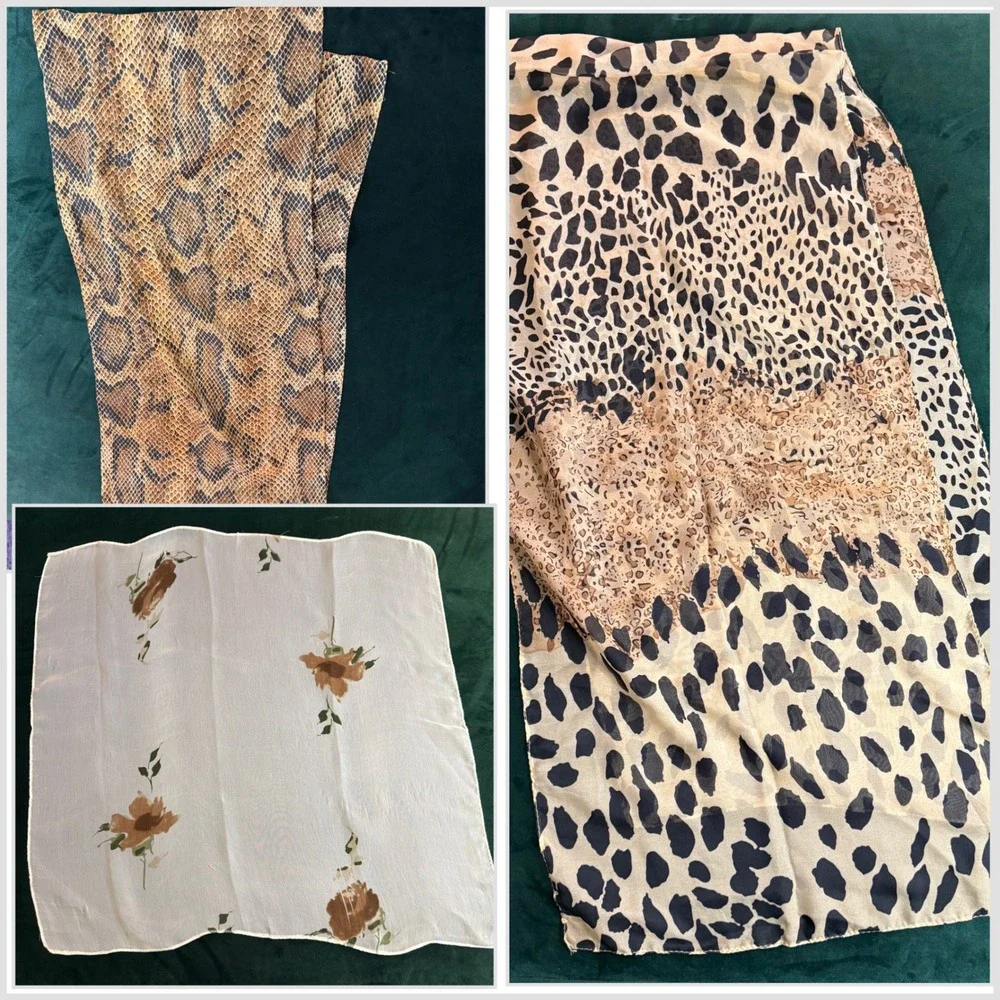 Animal Print Scarf Set Leopard Snakeskin Brown Tan Lightweight‎ Oblong 2 Piece